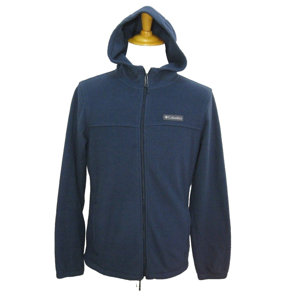 Columbia Hoodie Mens Small Blue Fleece Logo Hooded Sweatshirt Zipper Pockets